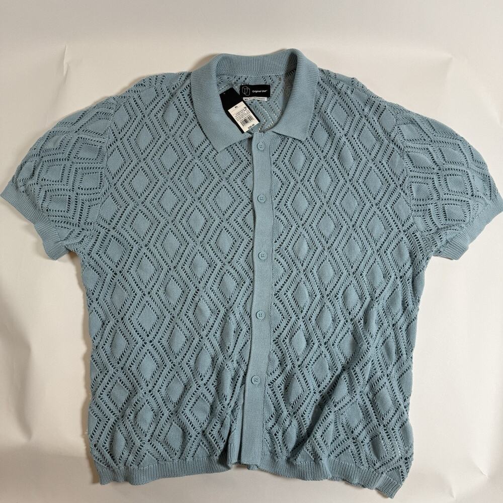 Original Use Blue Knit Cotton Geometric Button-Front Cardigan Sweater Size XL